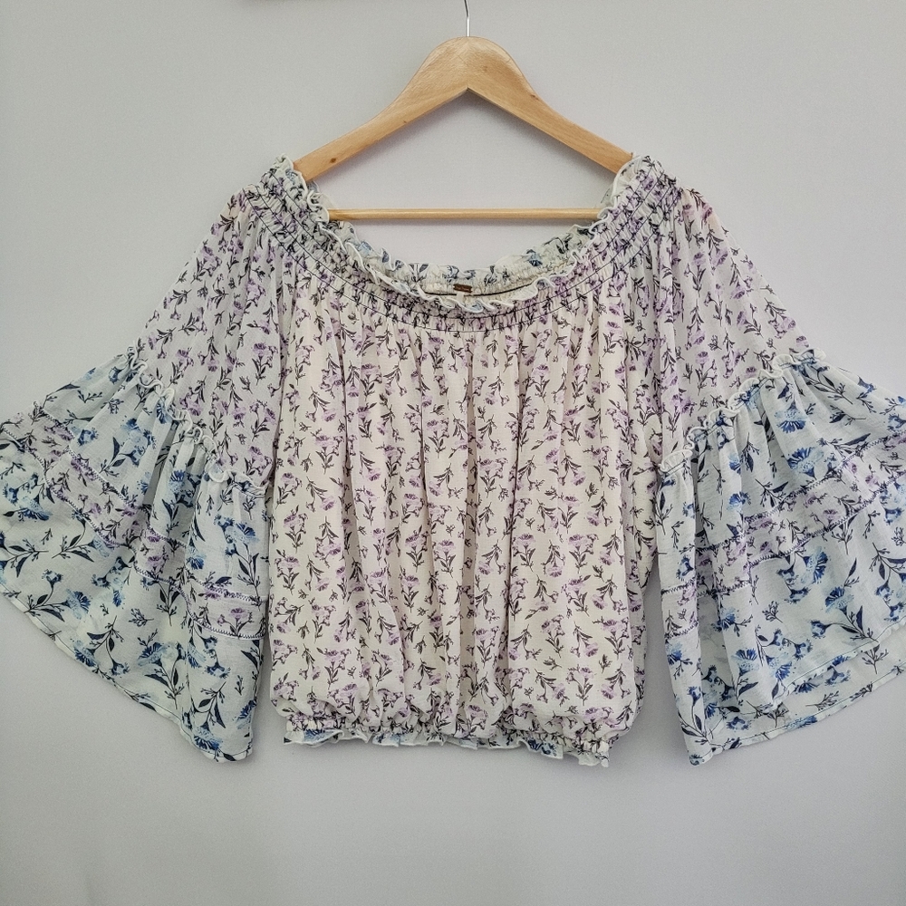 Free People Rose Valley Peasant Blouse Floral Boho Cottage Whimsy Womens Small